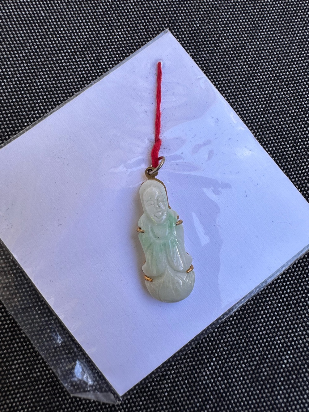 Antique Green Old Jade Buddha Pendant Necklace with gold frame